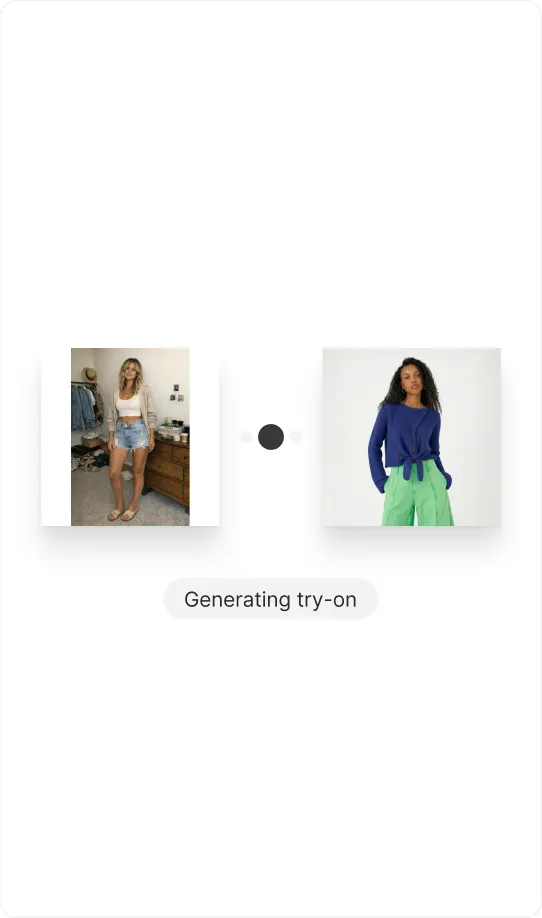 Two source photos being combined into a virtual try-on.